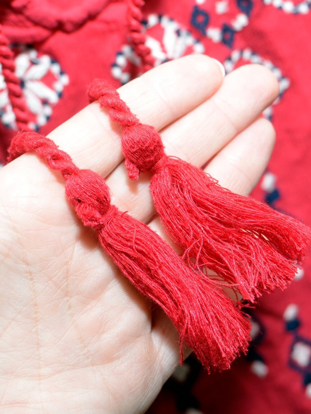 Plus Size 5X Catherines Cotton Red Peasant Style Blouse - Embroidery & Tassels - Picture 5 of 8